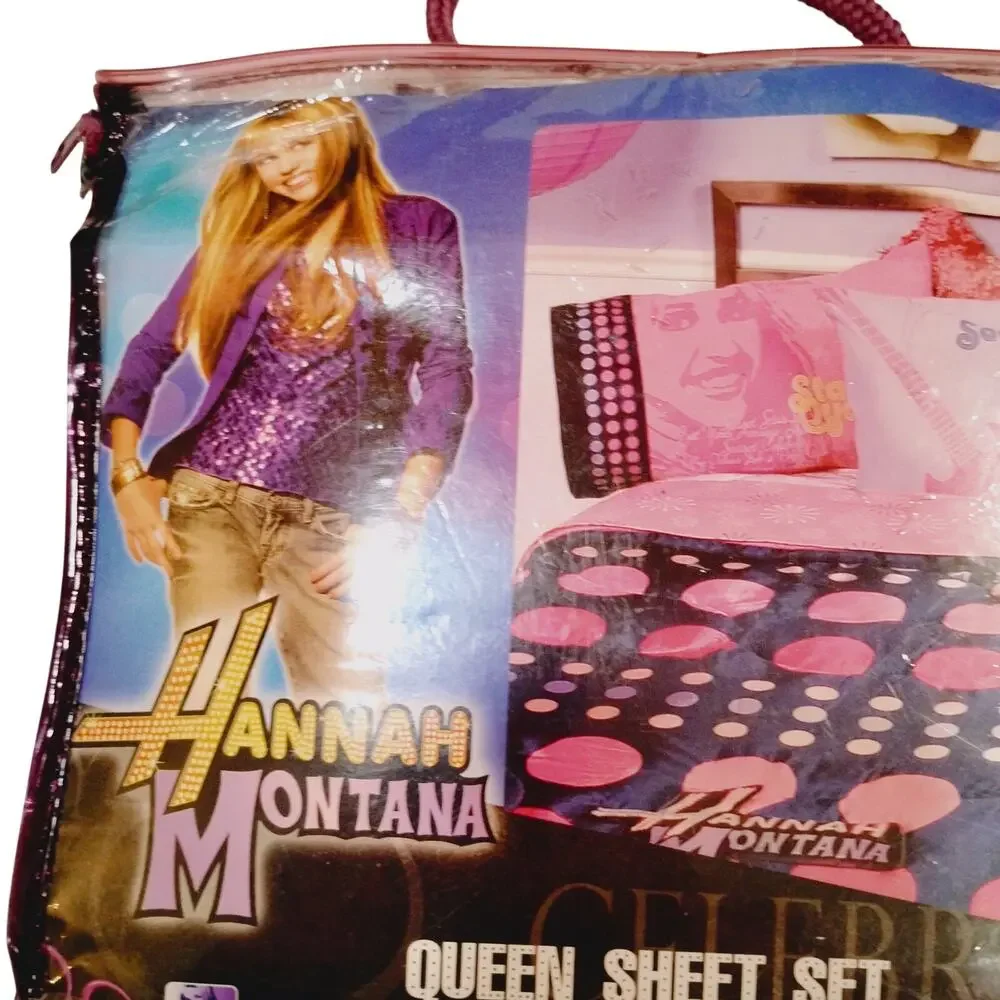 Disney Hanna Montana Queen Sheet Set NEW RARE 4 Pieces Flat Fitted 2 Pillowcases
